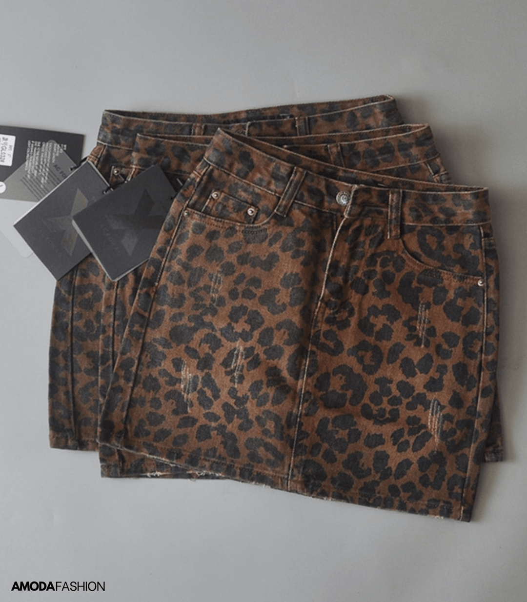 Maelle | Jupe en denim avec motif léopard