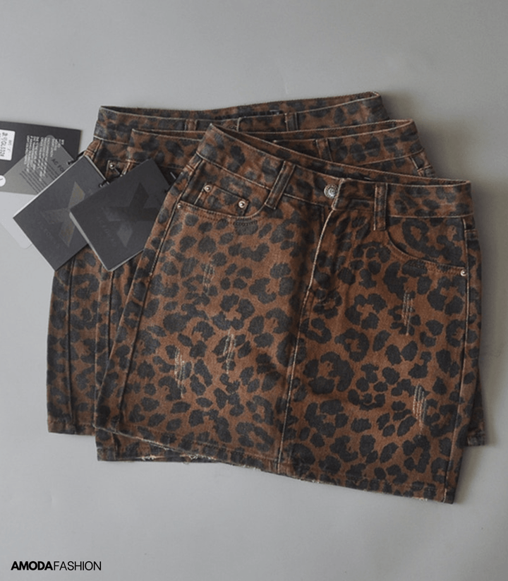 Maelle | Jupe en denim avec motif léopard