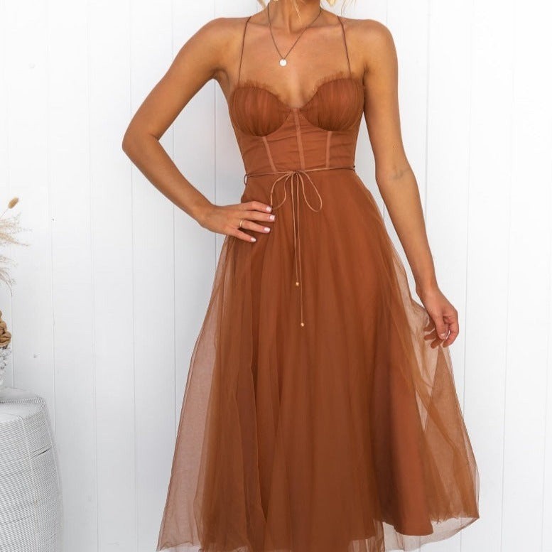 Roinaxa | Moderne Princesse Mousseline Jarretelles Fête Maxi Robe