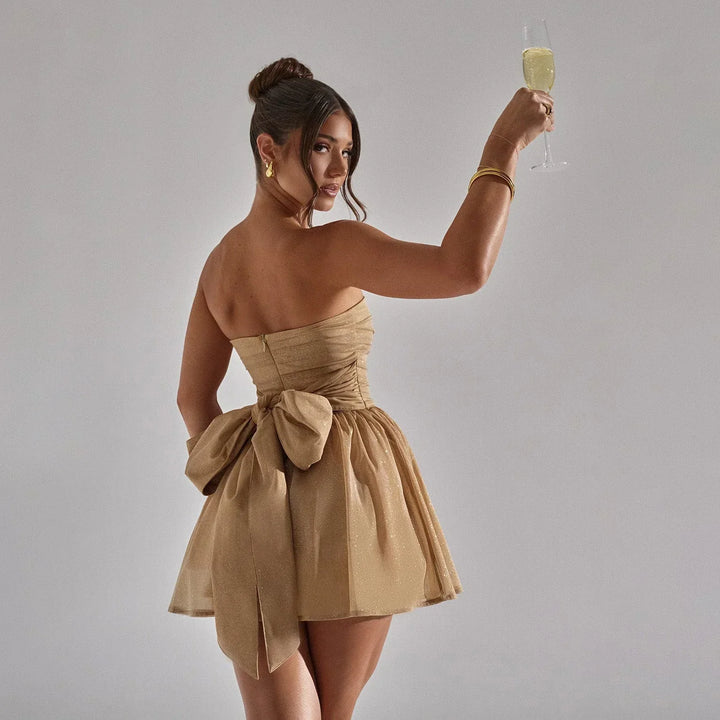 Moina | Robe Scintillante avec Grand Nœud pour Femmes