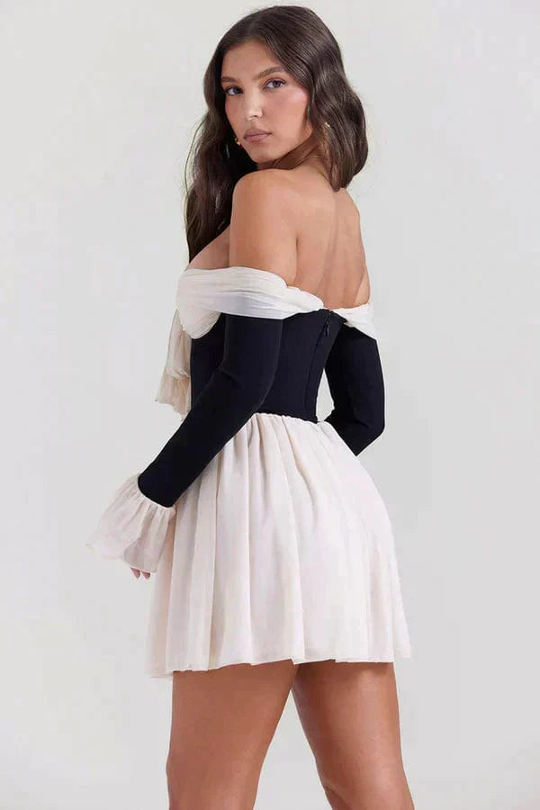 Vaaynema | Robe épaule dénudée bicolore pour femmes