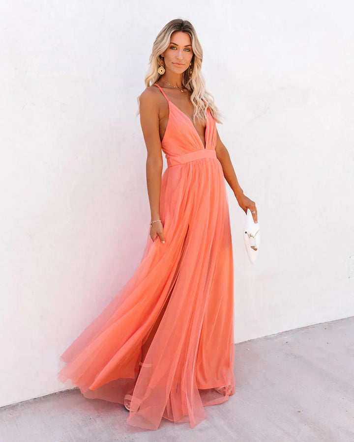 Saanaxa | Élégante robe orange à bretelles pour femmes