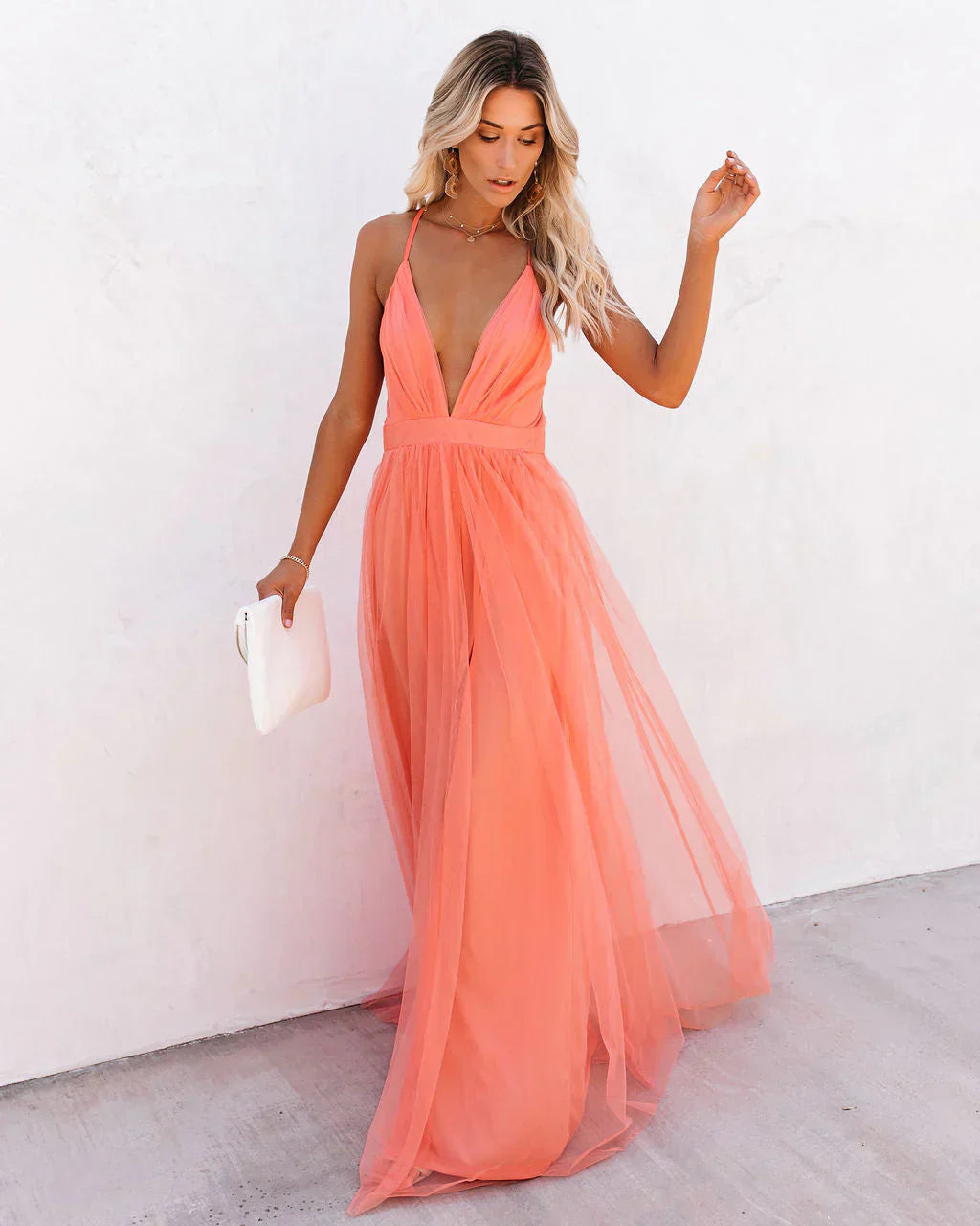 Saanaxa | Élégante robe orange à bretelles pour femmes