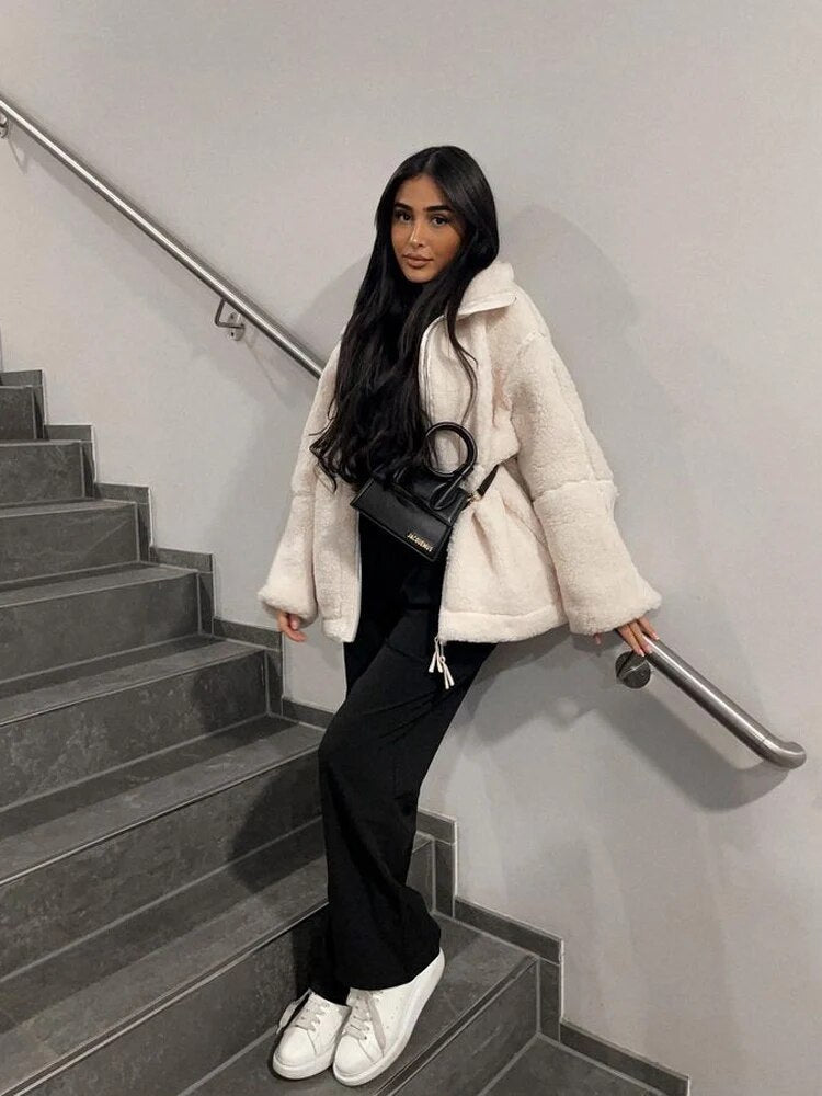 Reriasa | Manteau en laine à col roulé pour femme avec laine d'agneau