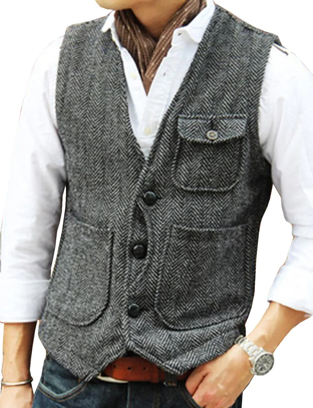 Naaynem | Gilet sans manches vintage en tweed pour hommes