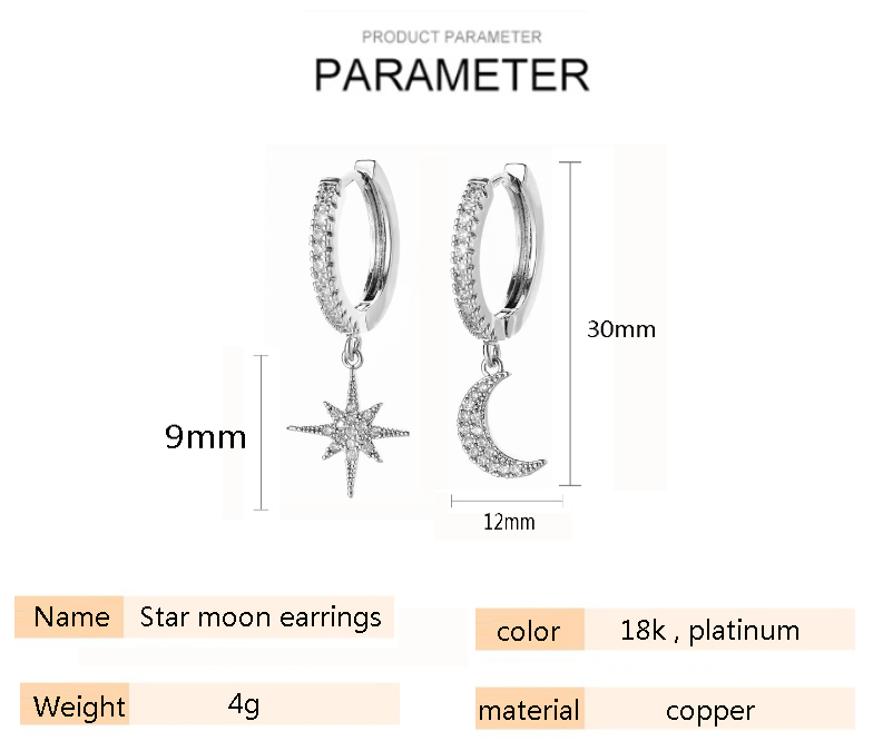Leenasa | Boucles d'oreilles asymétriques étoile et lune à la mode