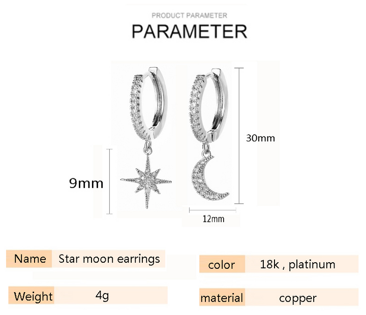 Leenasa | Boucles d'oreilles asymétriques étoile et lune à la mode