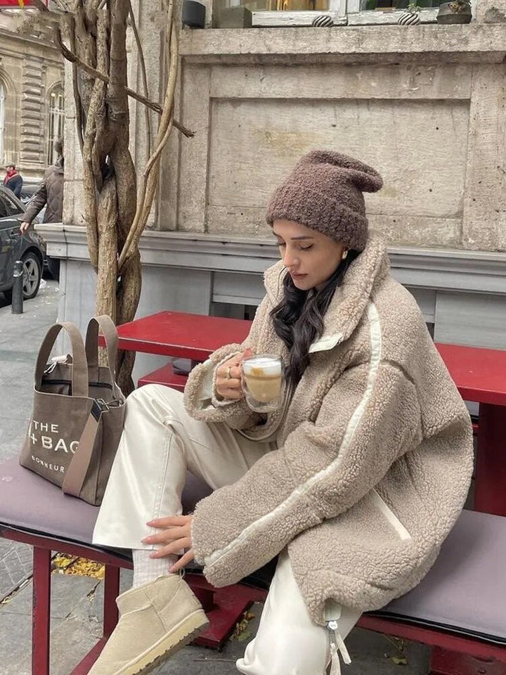 Reriasa | Manteau en laine à col roulé pour femme avec laine d'agneau